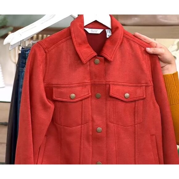 Denim & Co. Adaptive Classic Faux Suede Jacket Spice Red Large A611520 - Picture 1 of 2